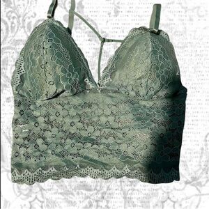 Lace Bralette Crop Top - Sage Green